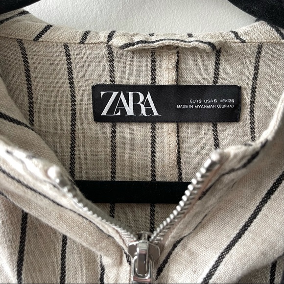 ZARA Striped Linen Bomber Jacket with Hood (lightly worn) - Picture 8 of 9